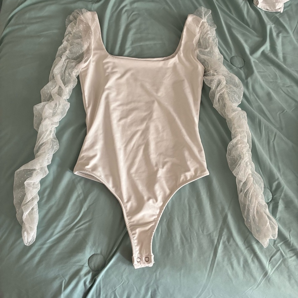 Sheer Puff-Sleeve White Bodysuit